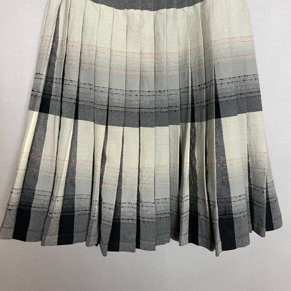 Vintage Pleated Skirt Reversible Wool Gray‎ Black Cream Women 70s 80s Stripes - Picture 6 of 16